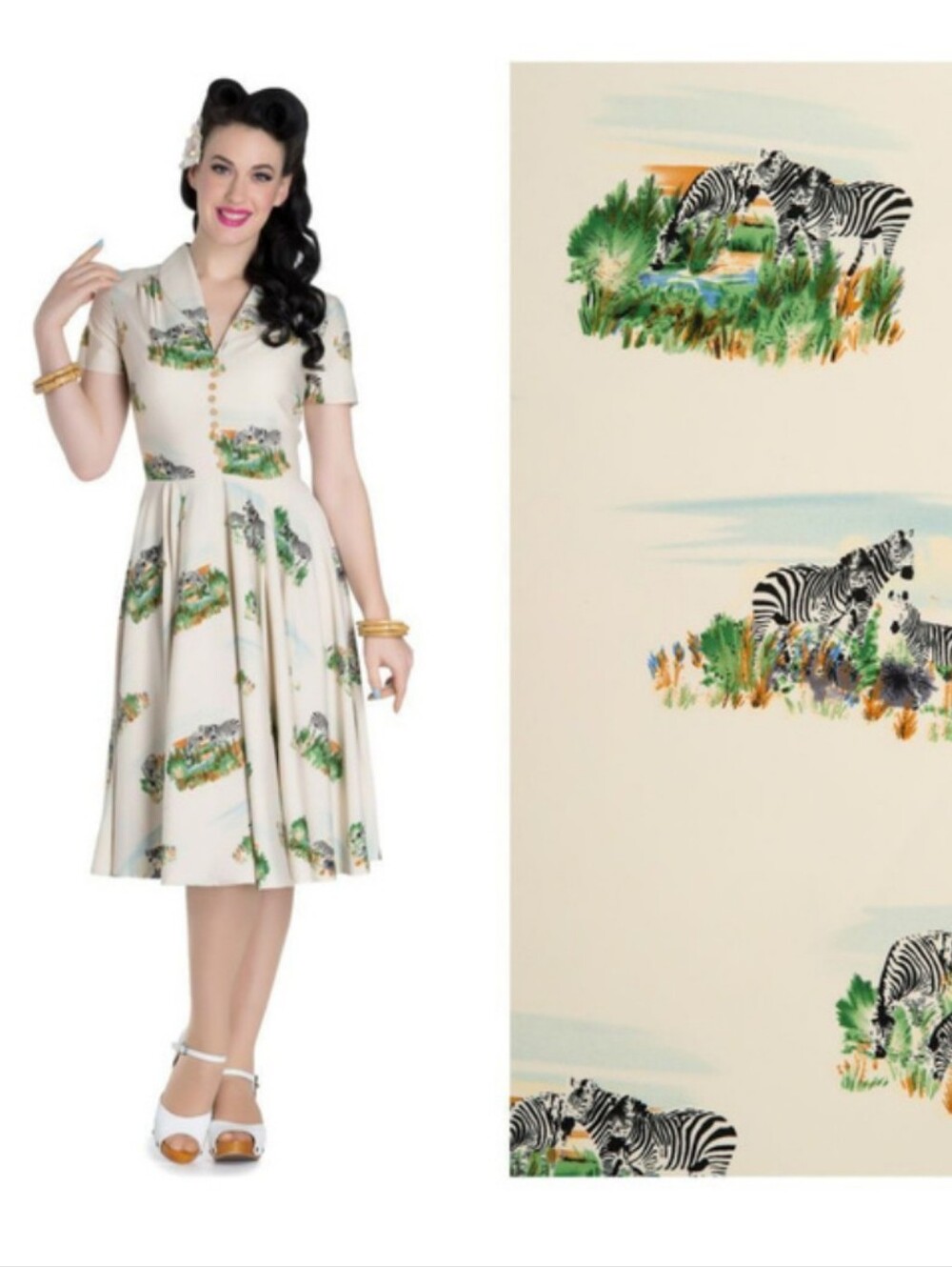 Hell Bunny Pinup Retro Safari zebra Dress size large (see measurements hellbunny